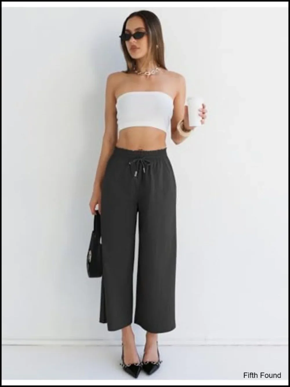 Wide Leg Palazzo Pants with Pockets Elastic Waist Drawstring Cotton Blend